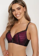 Biustonosze - Czarno-Fuksjowy Biustonosz Push-Up Ozdobiony Koronką Dimessta - miniaturka - grafika 1