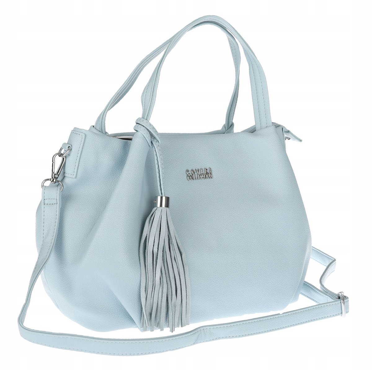 Torebka damska z eko skóry shopper z frędzlami pasek CC50964 Niebieska