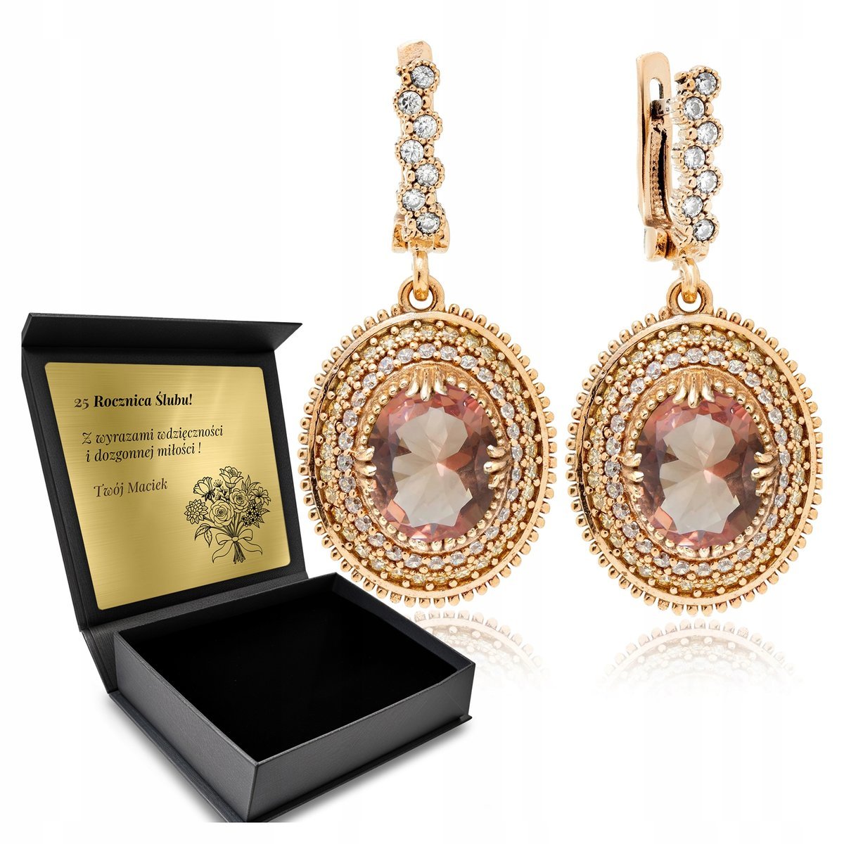 Kolczyki Srebrne 925 Cyrkonie Sułtanit Biżuteria Dla Kobiety Grawer