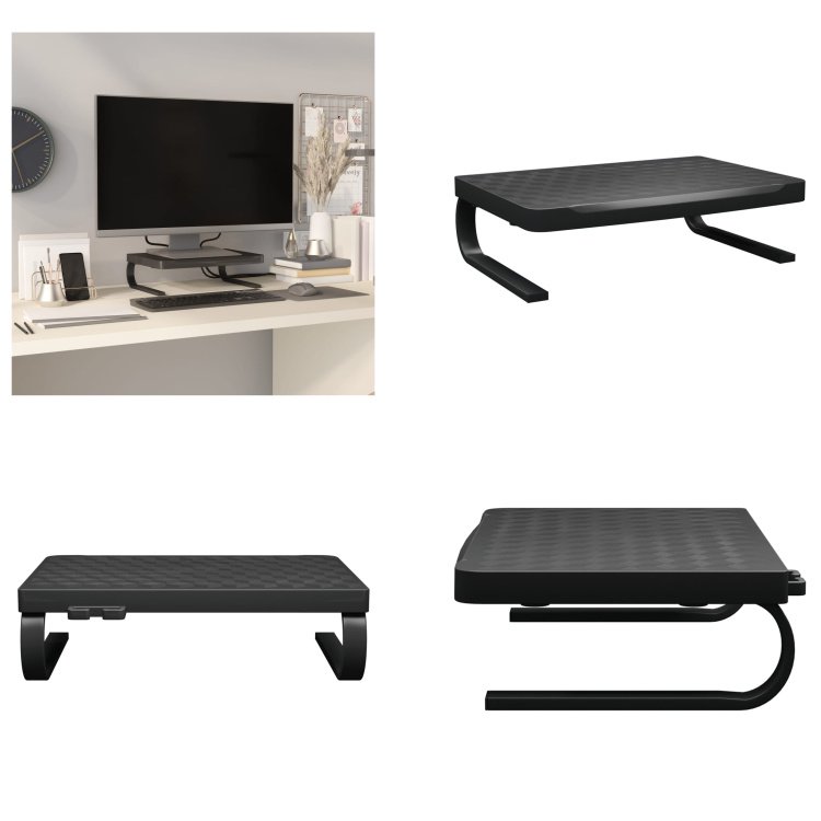 vidaXL Podstawa pod monitor czarna 37x28x11,5 cm - Podstawa pod monitor - Blat biurka - Podwyższenie monitora - Podstawa pod monitor