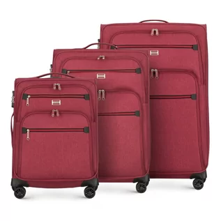 Walizki - Zestaw walizek miękkich z czerwonym suwakiem - grafika 1
