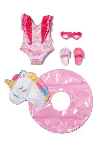BABY born Zestaw do pływania z jednorożcem, akcesoria z kółkami do pływania, kostium kąpielowy i okulary przeciwsłoneczne dla lalek 43 cm, 839447 Zapf Creation