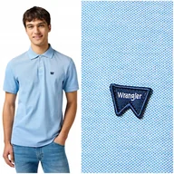 Koszulki męskie - Wrangler REFINED POLO SHIRT Blue błękitna bawełniana polówka małe logo S - miniaturka - grafika 1