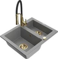 Zlewozmywaki z baterią - Mexen Carlos zlewozmywak granitowy 1,5-komorowy z baterią kuchenną Aster, szary - 6518-71-73450-57-G - miniaturka - grafika 1
