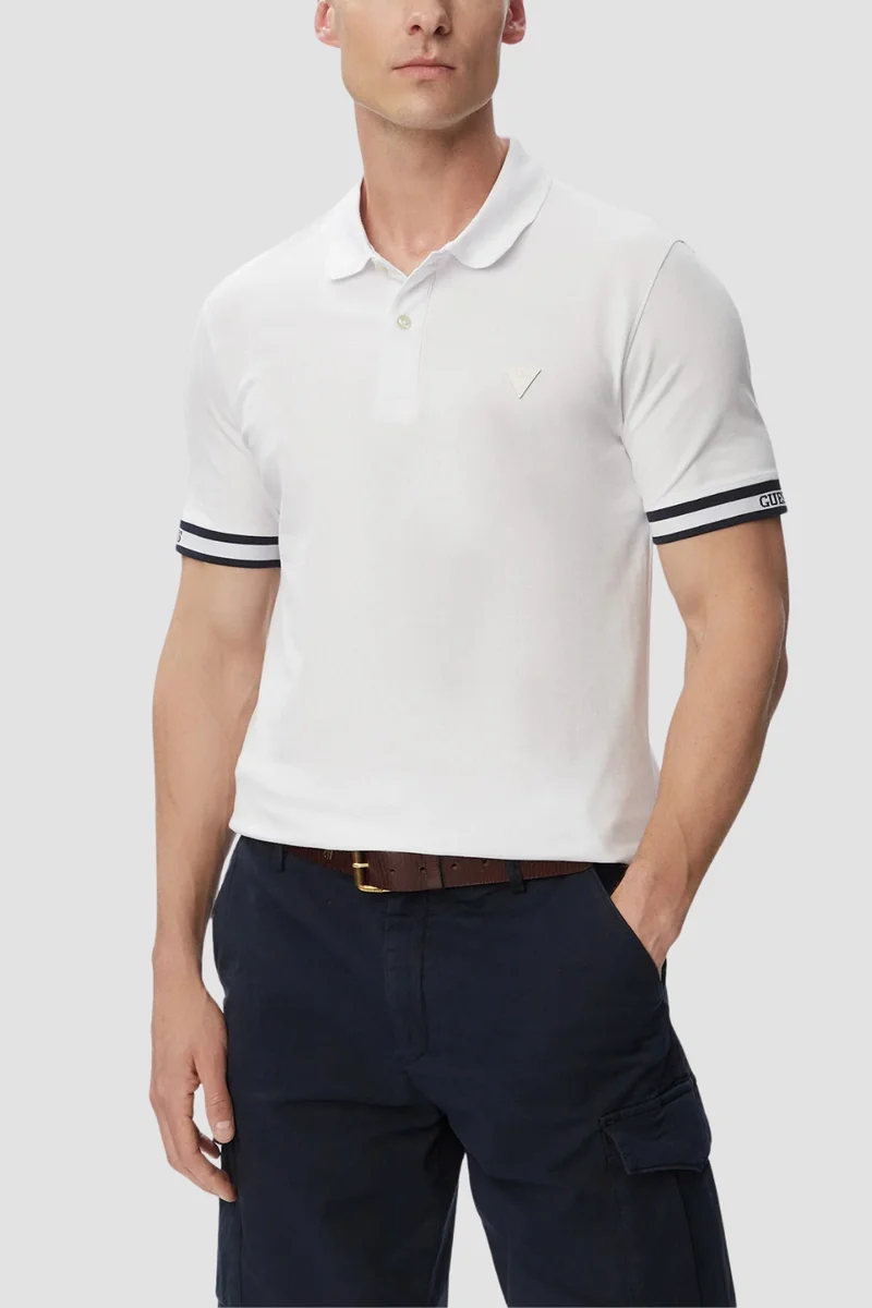 GUESS Biały męski t-shirt polo Lyle L