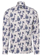 Koszule męskie - Nils Sundström Męska koszula lniana Mężczyźni Slim Fit len niebieski|biały wzorzysty, M - miniaturka - grafika 1