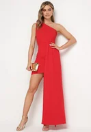 Sukienki - Czerwona Wieczorowa Sukienka o Asymetrycznym Kroju na Jedno Ramię z Trenem z Boku Basalia - miniaturka - grafika 1