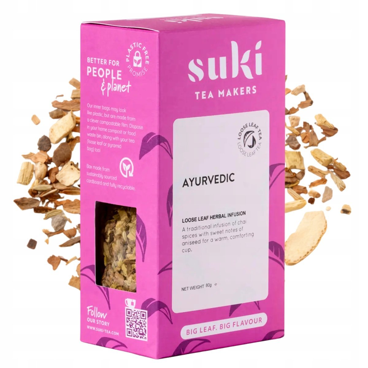 Suki Tea Ayurvedic 80 g herbata ziołowa – cynamon imbir kardamon bez kofeiny rozgrzewająca