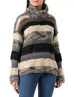 Swetry damskie - Sisley Damski sweter Turtle Neck 118EL200P, czarny i szary w paski 901, L - miniaturka - grafika 1