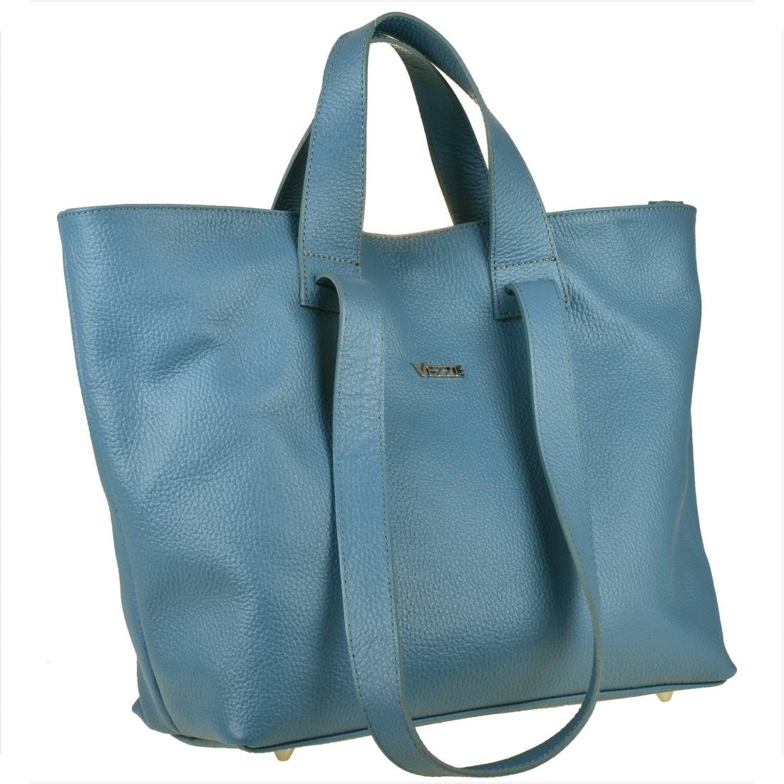 VEZZE Torba skórzana shopper bag niebieski dżins na ramię i do ręki