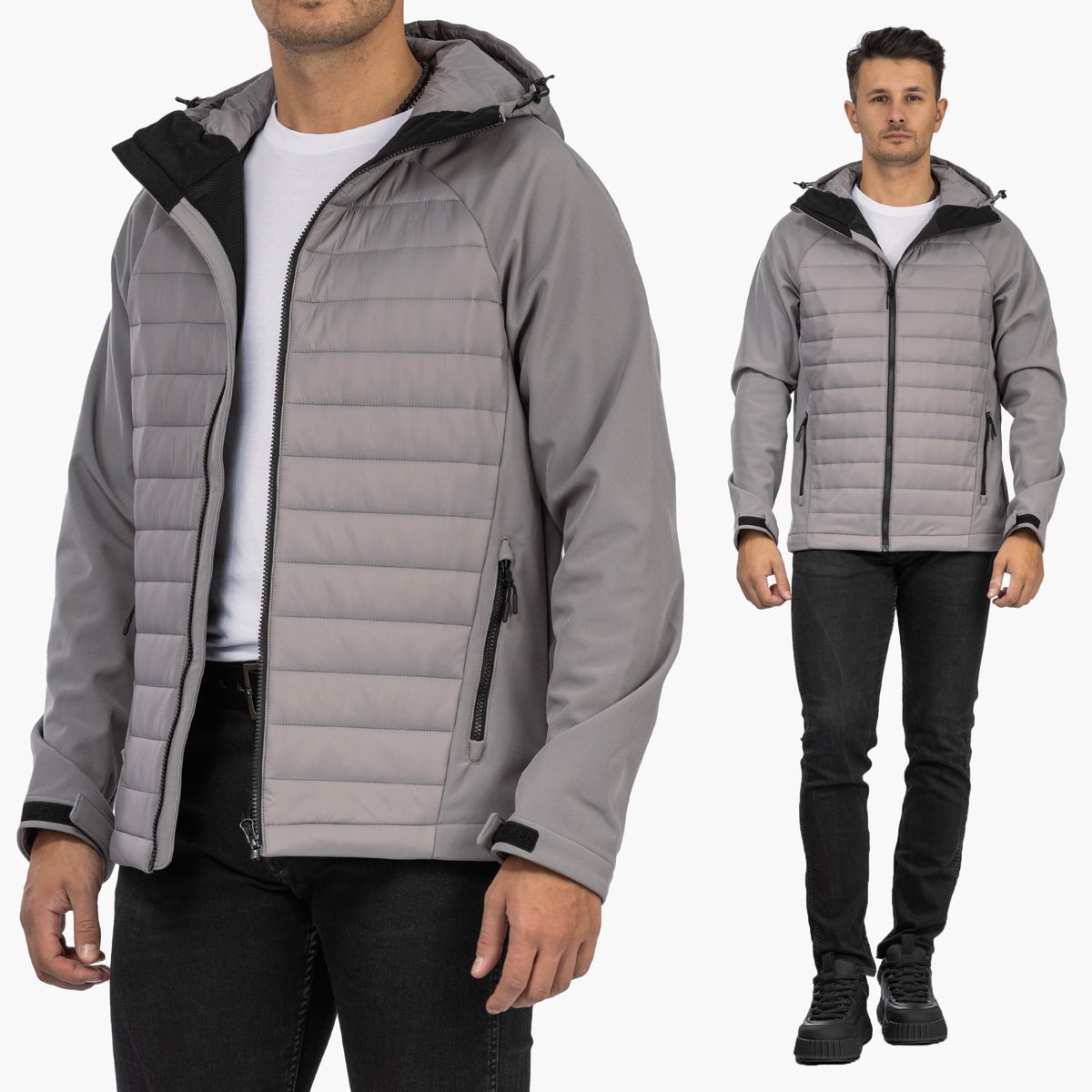 Kurtka Męska 4F Softshell Wiatroodporna Z Kapturem Szara 4FAW21TSOFM096 Szary 3XL