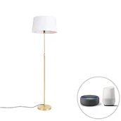 Lampy stojące - QAZQA Inteligentna lampa podłogowa złota z lnianym kloszem białym 45 cm z Wifi A60 - Parte - miniaturka - grafika 1