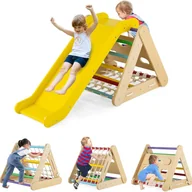 Place zabaw - Trójkąt Wspinaczkowy Montessori z Siatką, Kamieniami i Zjeżdżalnią, Wewnętrzny Plac Zabaw dla Dzieci >1 Roku Życia (Wielokolorowy) - miniaturka - grafika 1