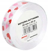 Pasmanteria - BREWIS Wstążka satynowa 25mmx22m serca biała Brewis 3 - miniaturka - grafika 1