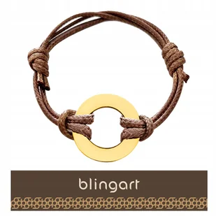 BLINGART Bransoletka damska SZNURKOWA BRĄZOWA KÓŁKO ZŁOTE REGULOWANA STAL - Bransoletki - miniaturka - grafika 1