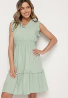 Sukienki - Jasnozielona Sukienka z Wiskozą o Rozkloszowanym Kroju Bez Rękawów Folerose - miniaturka - grafika 1