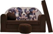 Fotele i pufy dla dzieci - Sofa dziecięca kanapa wersalka rozkładana 160cm + podnóżek i poduszka - K7 - miniaturka - grafika 1