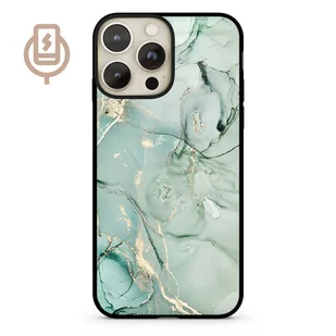 Marmur pistacja golden - iPhone 14 Pro MAX Etui szklane flexible indukcyjne - Etui i futerały do telefonów - miniaturka - grafika 1