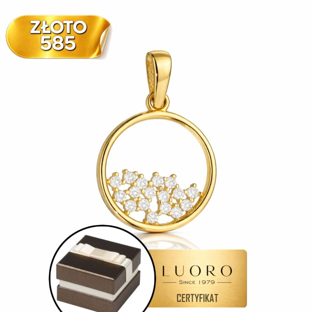 ZAWIESZKA ZŁOTA 585 14K RING Z CYRKONIAMI 19 MM ELEGANCKA PREZENT