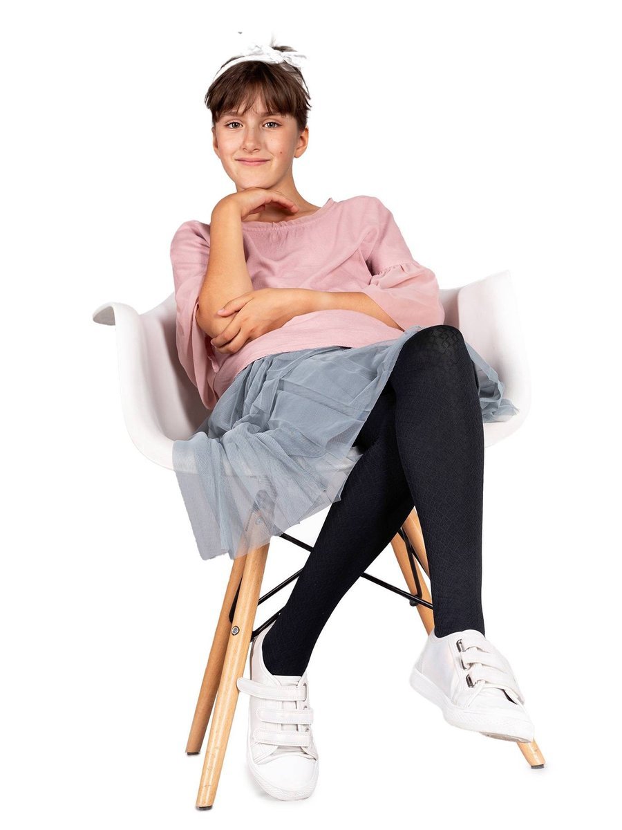 Rajstopy Dziecięce Mikrofibra Czarne Ze Wzorem Waflowym 80 Den 152-158