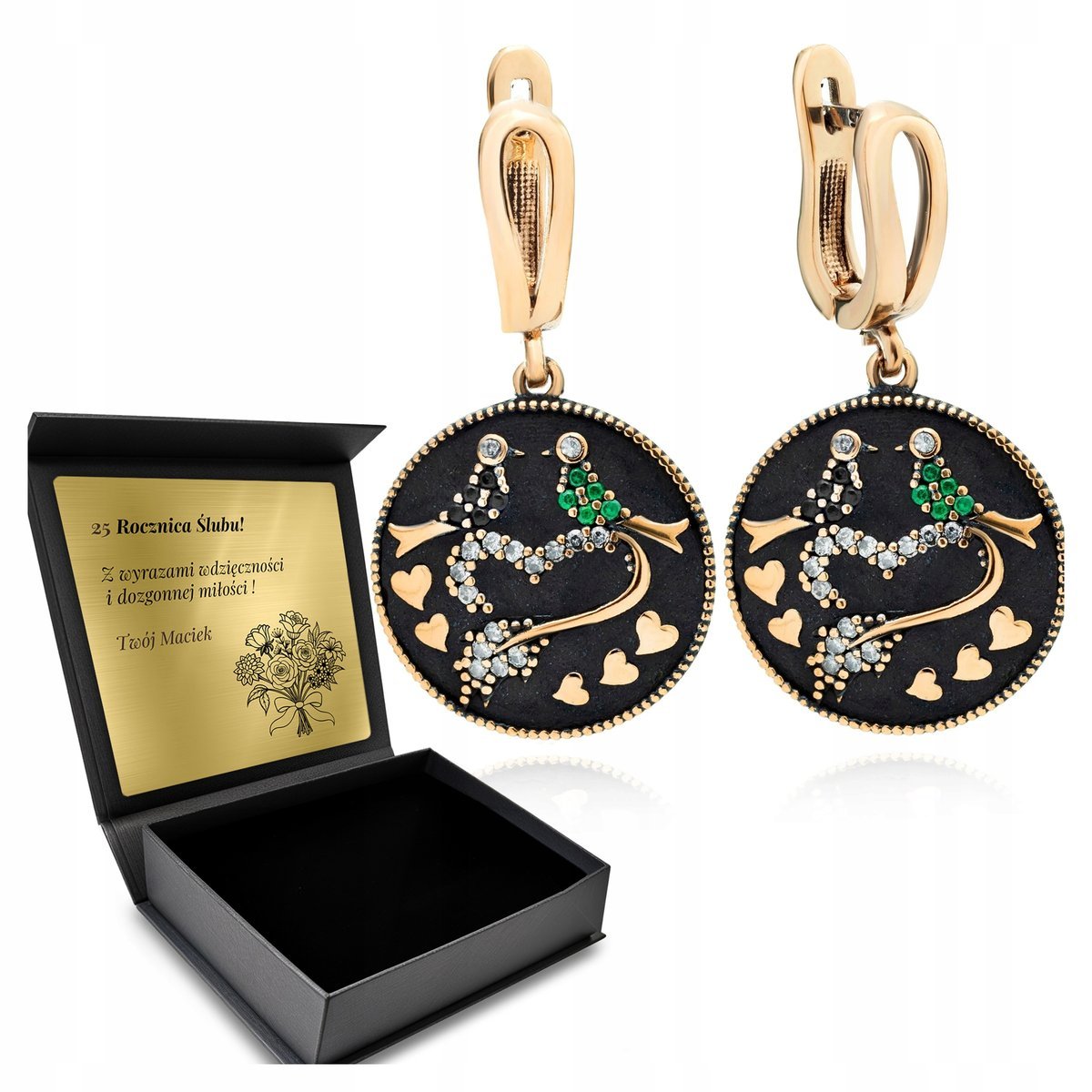 Kolczyki Srebrne 925 Cyrkonie Biżuteria Miłości Dla Kobiety + Grawer