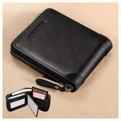 Portfele - PORTFEL Męski czarny ze skóry skórzany na zamek skóra naturalna - miniaturka - grafika 1