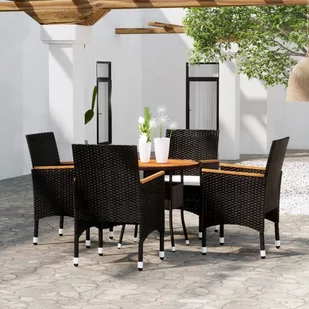 vidaXL 5-cz. zestaw mebli bistro, rattan PE i lite drewno, czarny - Meble ogrodowe - miniaturka - grafika 1