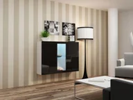 Meblościanki - Cama Meble Komoda VIGO 90/120/38 biały/czarny połysk - miniaturka - grafika 1