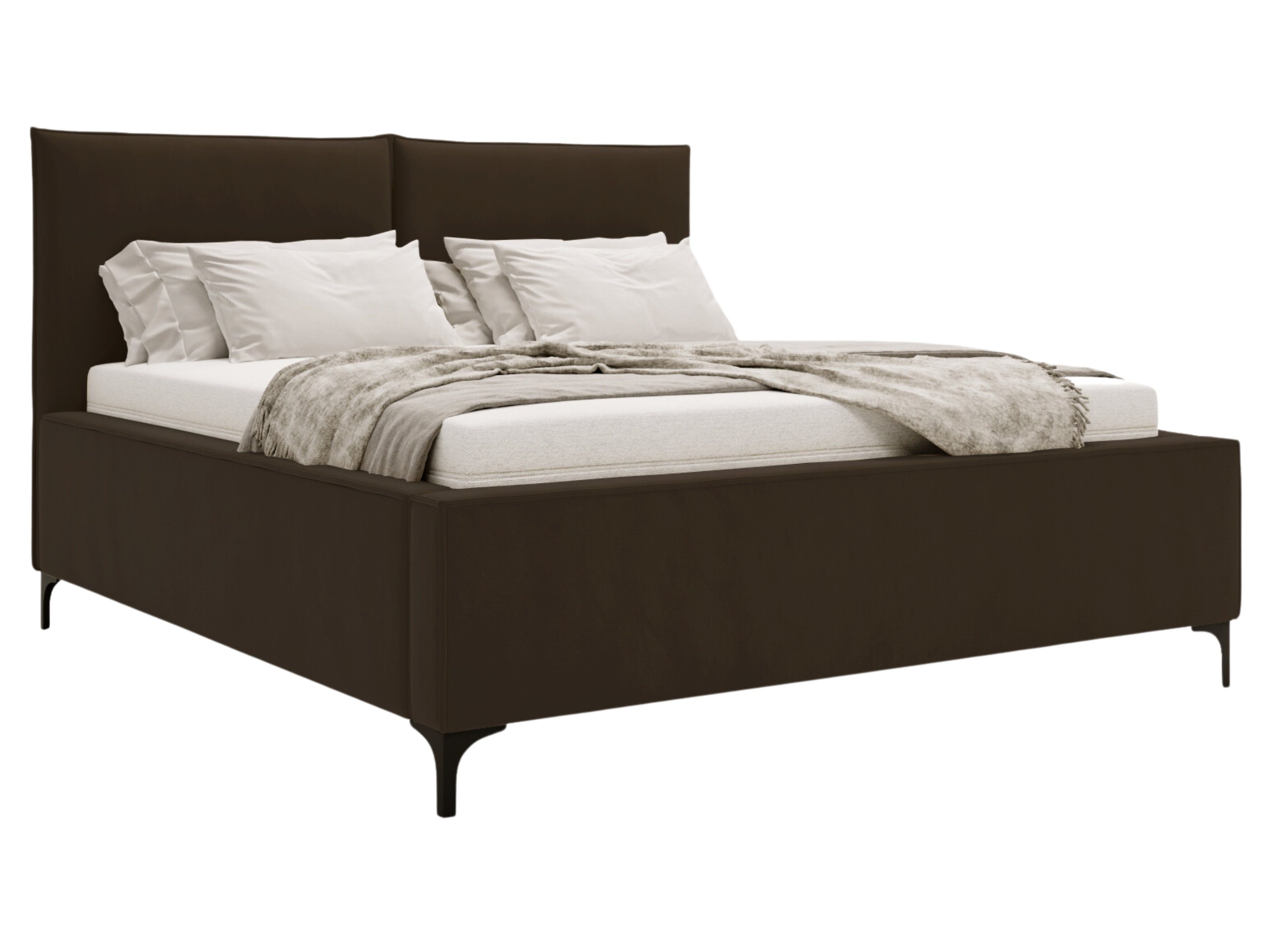 Łóżko tapicerowane Besilio 160x200 Lion - podstawa łóżka i metalowa rama - aksamitna tkanina - brązowy