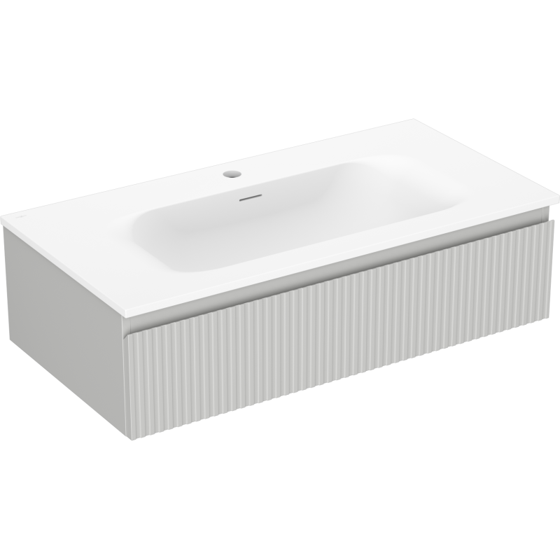 Mexen Rivel szafka łazienkowa 90 cm z umywalką Vela, 1 szuflada, ryflowana , szara mat/biała mat - 91A20-09023-1-BF62-W23M01