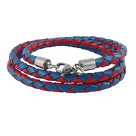 Naszyjniki męskie - Skórzany naszyjnik męski czerwony niebieski 17-100 cm długości pleciony, długość:19 cm, szerokość:4 mm, zapięcie:karabińczyk srebrny - miniaturka - grafika 1
