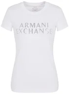 Koszulki i topy damskie - Armani Exchange Damska koszulka Slim Fit Stretch Cotton Embellished Logo Fitted Tee T-Shirt, biały, S - miniaturka - grafika 1