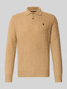 Sweter z dzianiny z wyhaftowanym logo - Swetry męskie - miniaturka - grafika 1