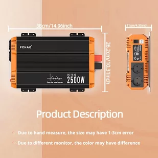 FCHAO 2500W Pure Sine Wave Inverter, DC 12V to AC 230V, 5000W Peak Power, LCD Display, Smart Protection Functions - Inwertery, falowniki - miniaturka - grafika 10