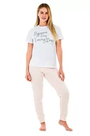 Koszulki i topy damskie - Sleepdown Damska piżama damska wygodna miękka piżama dzień każdego dnia 2-częściowa bielizna nocna bielizna nocna z krótkim rękawem top i dół piżama piżama, biały, różowy, L - miniaturka - grafika 1