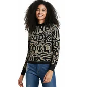 Swetry damskie - Sweter damski Desigual Estrasburgo czarny z napisami -XS - miniaturka - grafika 1