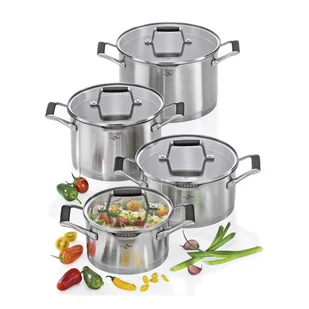 Zestaw stalowych garnków ze szklanymi pokrywami, 4 el. KU-2395002804 - Zestawy garnków i patelni - miniaturka - grafika 1