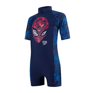 Kąpielówki dla chłopców - Speedo Chłopięcy strój kąpielowy Marvel Spiderman All in One Spideyhead Navy/Lava Red 12 Months - grafika 1