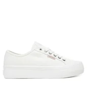 Trampki damskie - Tenisówki Calvin Klein Jeans Vulc Flatform Ctn Logo Tag YW0YW01838 Biały - miniaturka - grafika 1