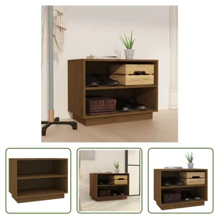 The Living Store Szafka na buty miodowy brąz 60x34x45 cm lite drewno sosnowe - Szafki na buty - miniaturka - grafika 1