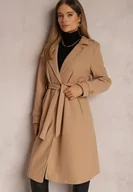 Płaszcze damskie - Beżowy Płaszcz Jednorzędowy z Paskiem Oronice - miniaturka - grafika 1