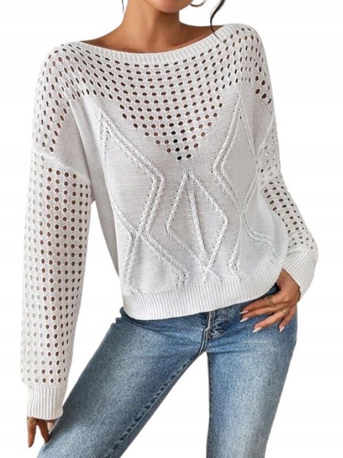 Shein damski sweter biały z długim rękawem 36 1BF