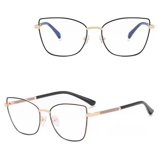 Damskie okulary Kocie Oczy zerówki do komputera BLUE LIGHT na teleskopach 25156B Czarny/Złoty - Okulary korekcyjne, oprawki, szkła - miniaturka - grafika 1