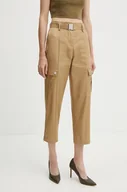 Spodnie damskie - Morgan spodnie PDUNE damskie kolor beżowy fason cargo high waist PDUNE - miniaturka - grafika 1