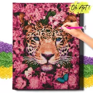 Zabawki kreatywne - DIAMOND PAINTING 5D z RAMĄ Lampart Haft Diamentowy Duży Lampart w kwiatach Mozaika 40x50 cm - miniaturka - grafika 1