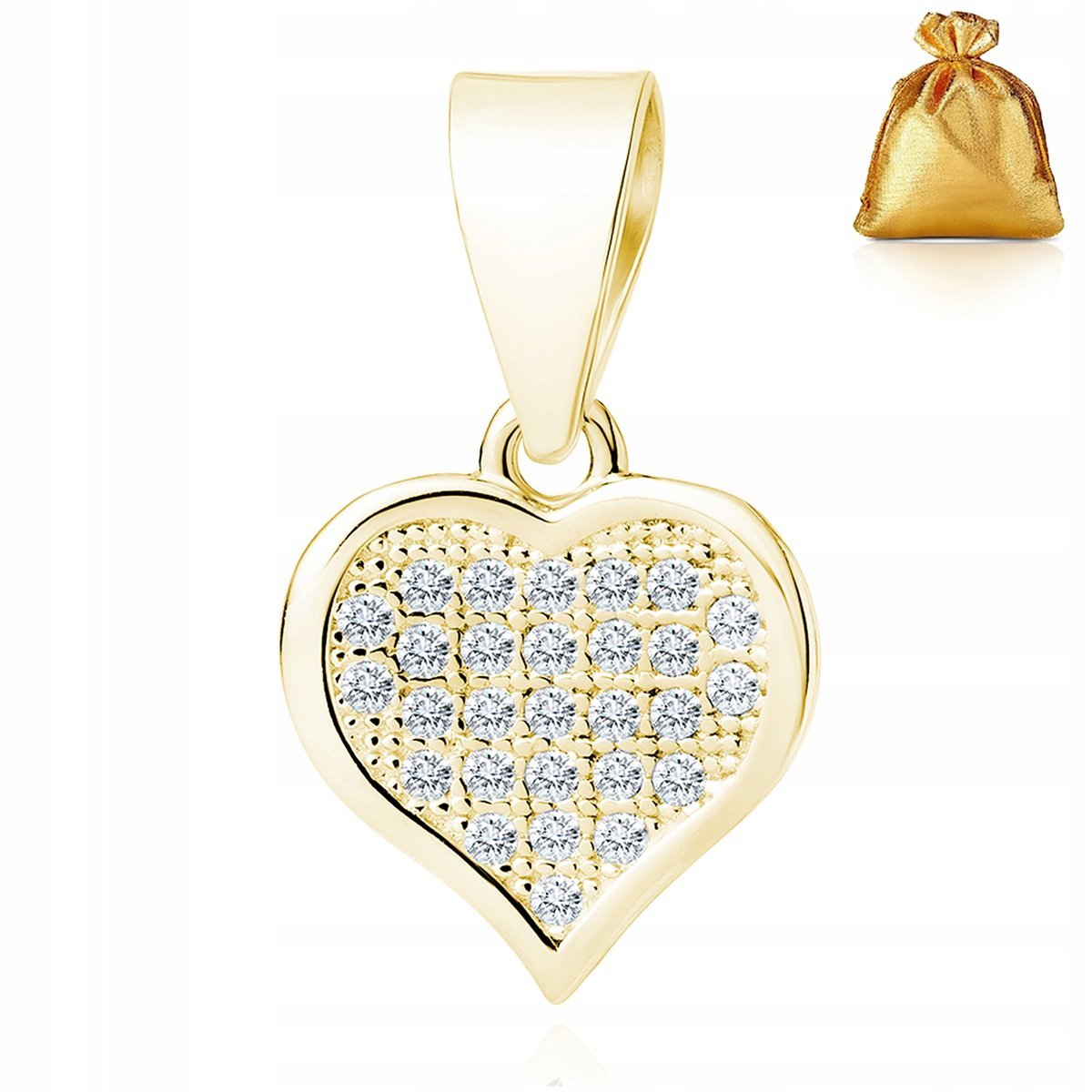 Złota Zawieszka Wisiorek Serce Serduszko Z Cyrkoniami Srebro 925 Celebrytka