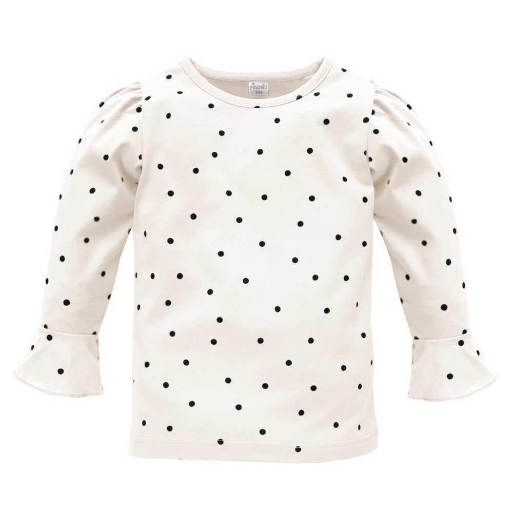 Pinokio Bluzka Dziewczęca Długi Rękaw Ecru, Groszki Tres Bien 80