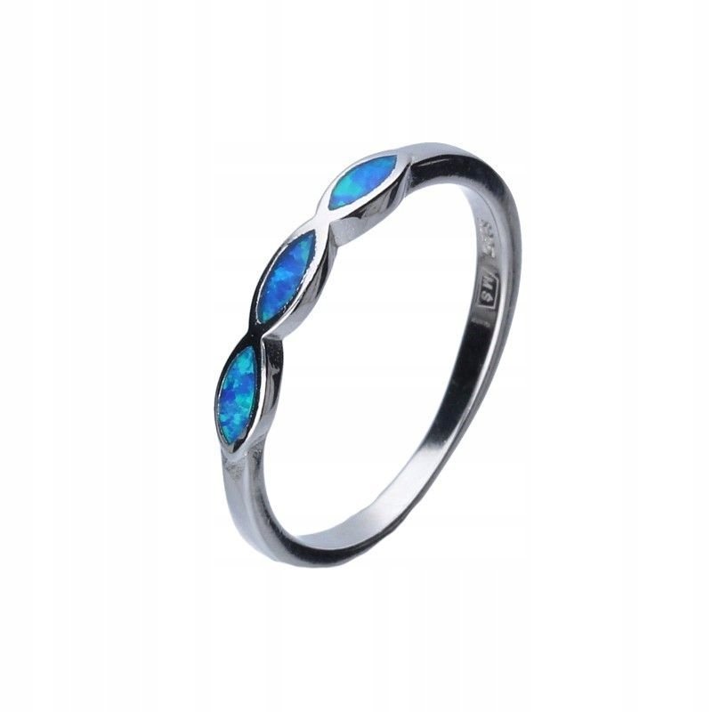 Kobiecy srebrny pierścionek 925 OPAL niebieski elegancki design modny r18