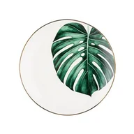 Talerze - Talerz deserowy Lauren 20 cm złota obwódka liść biały - miniaturka - grafika 1