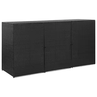 vidaXL Osłona na 3 kosze na śmieci, czarna, 229x78x120 cm, rattan PE vidaXL - Kosze na śmieci - miniaturka - grafika 1